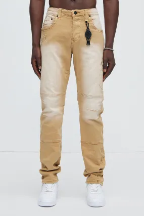 Chill Out Washed Slim Flare Jeans - Khaki