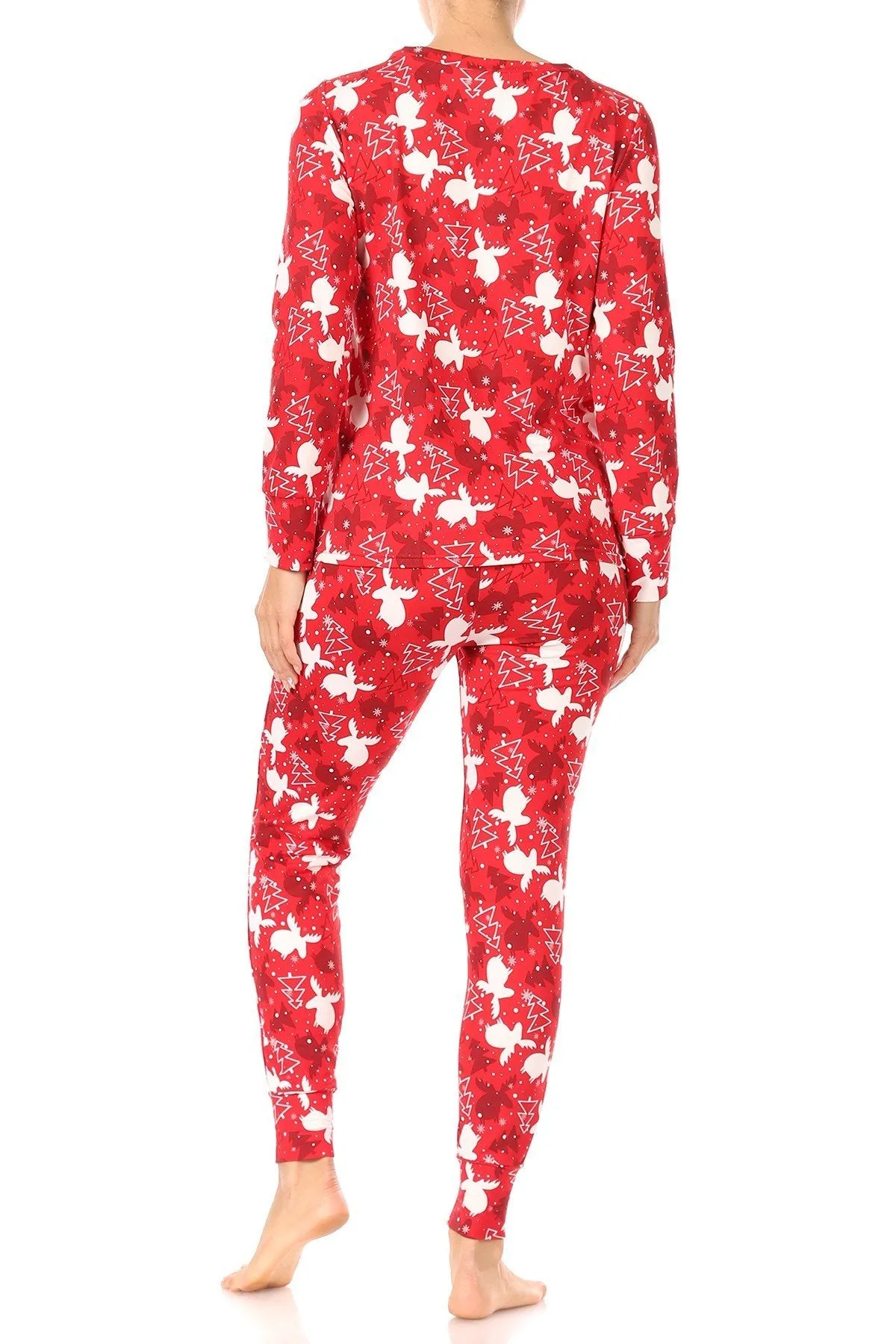 Christmas Trees Reindeer Fleece Lined Lounge Pajama Set Pants and Shirt