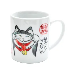 Chubby Beckoning Cat Crack A Smile Porcelain Mug