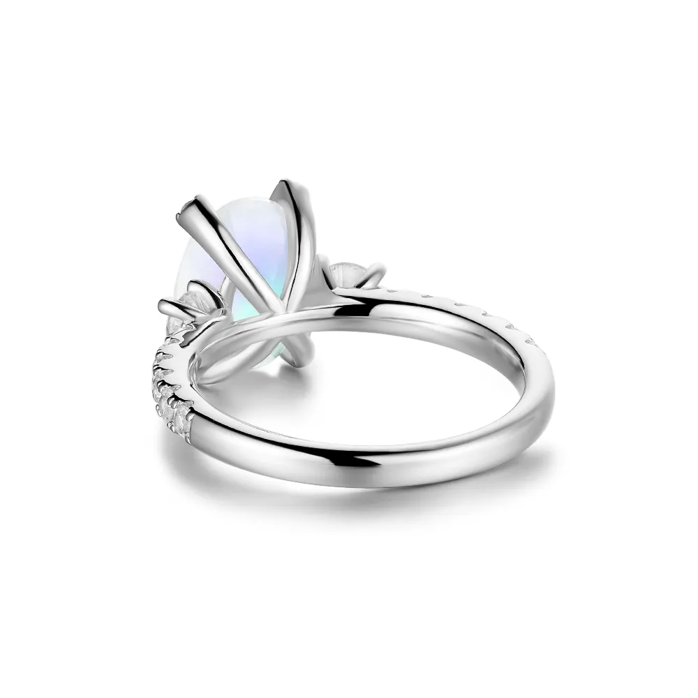 Claw-set Oval Moonstone Ring With White Sapphire Accents