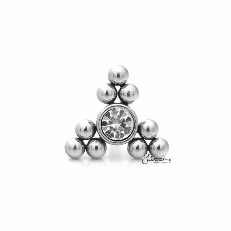 Clear Crystal Centre Ball Cluster Triangle Tragus Cartilage Barbell Stud - Silver