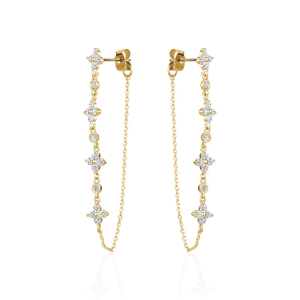 CLOVER CHAIN CRYSTAL EARRINGS