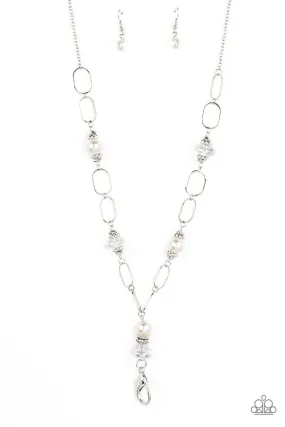 Creative Couture White Pearl & Iridescent Lanyard Necklace - Paparazzi Accessories