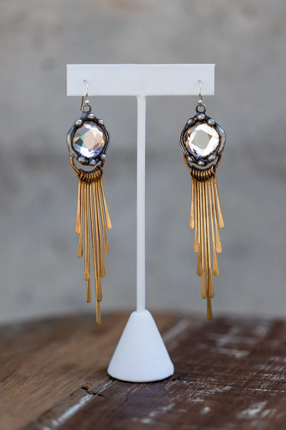 Crystal Brass Fringe Earrings