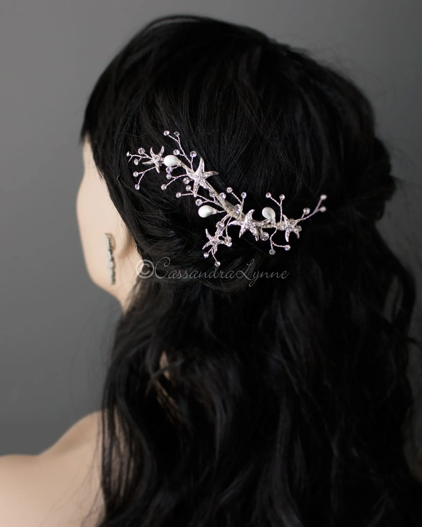 Crystal Starfish and Shell Wedding Clip