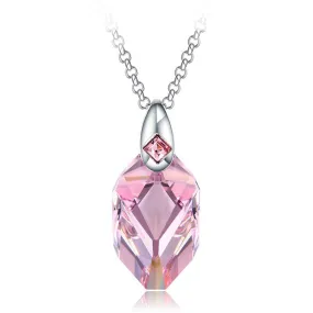 Cubic edges unique pinkish Swarovski Crystal platinum plated necklace