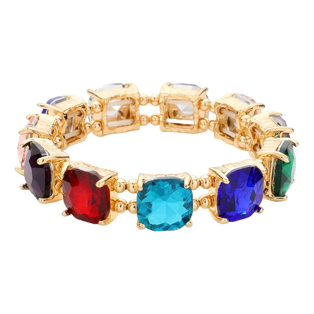 Cushion Square Stone Stretch Evening Bracelet