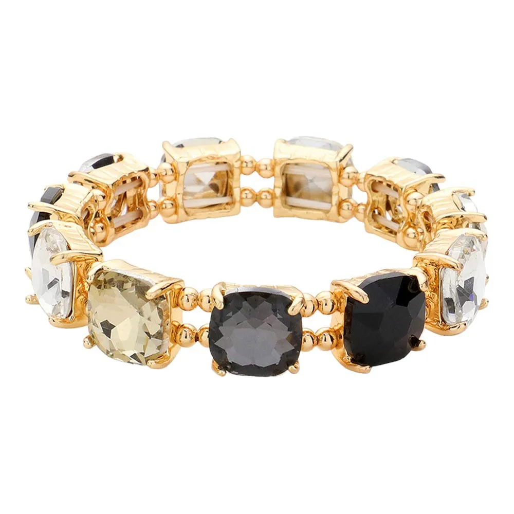 Cushion Square Stone Stretch Evening Bracelet