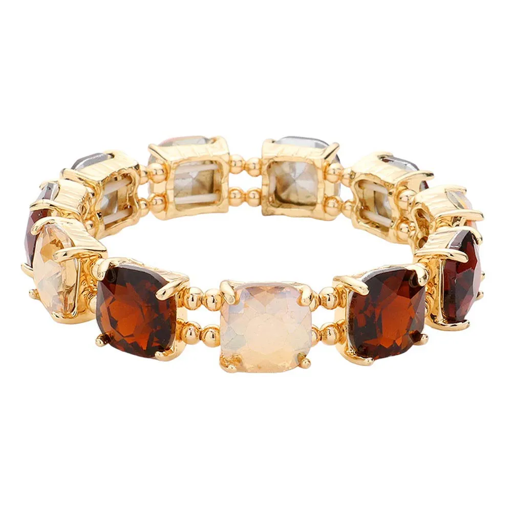 Cushion Square Stone Stretch Evening Bracelet