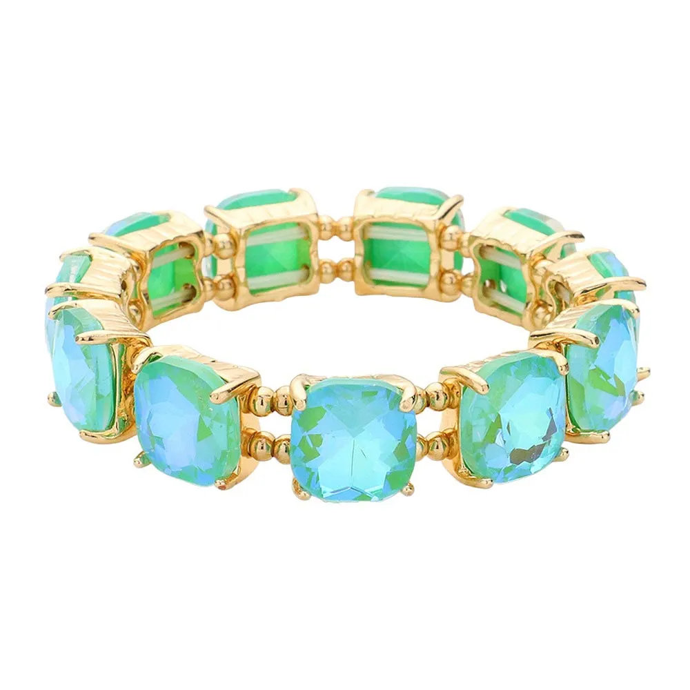 Cushion Square Stone Stretch Evening Bracelet