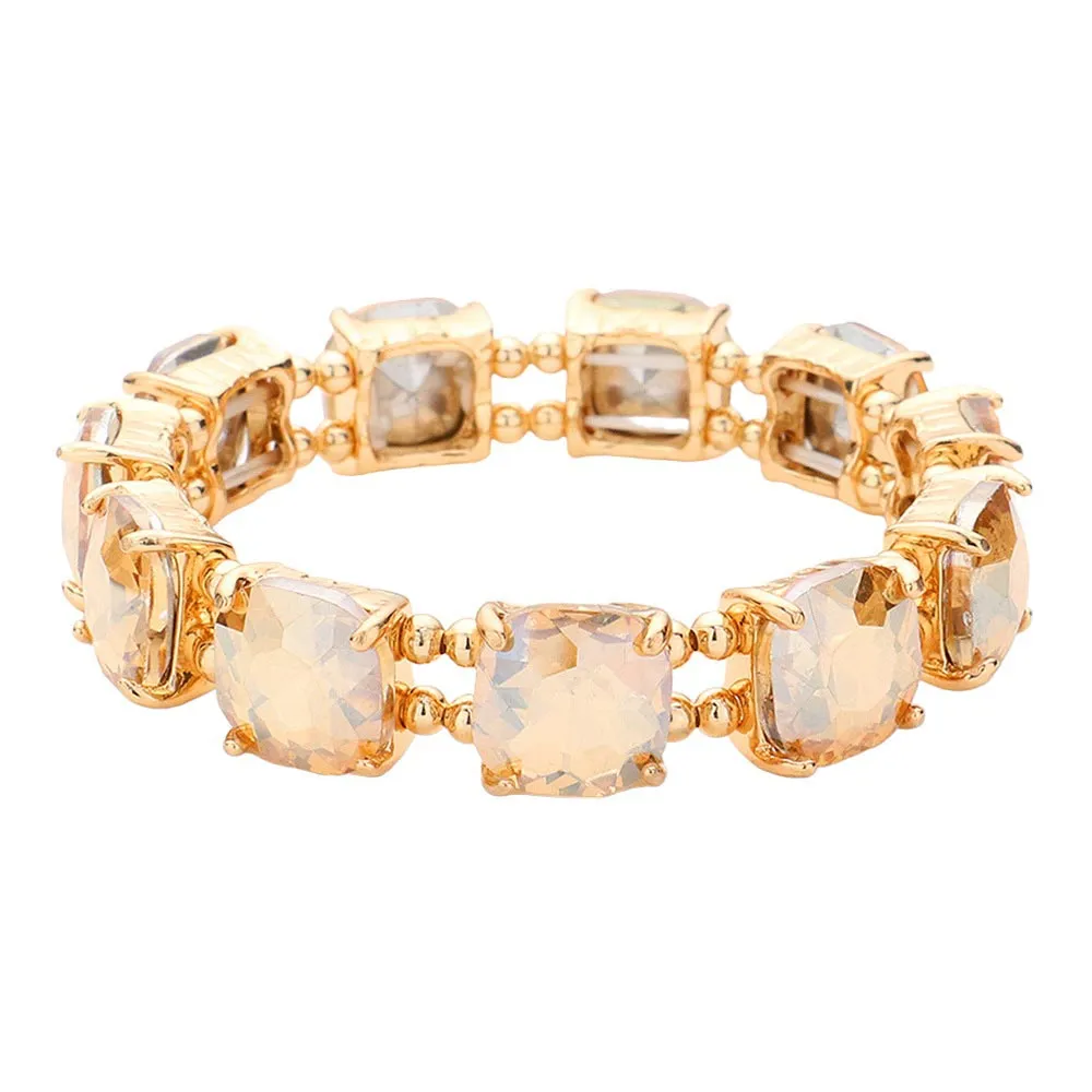 Cushion Square Stone Stretch Evening Bracelet