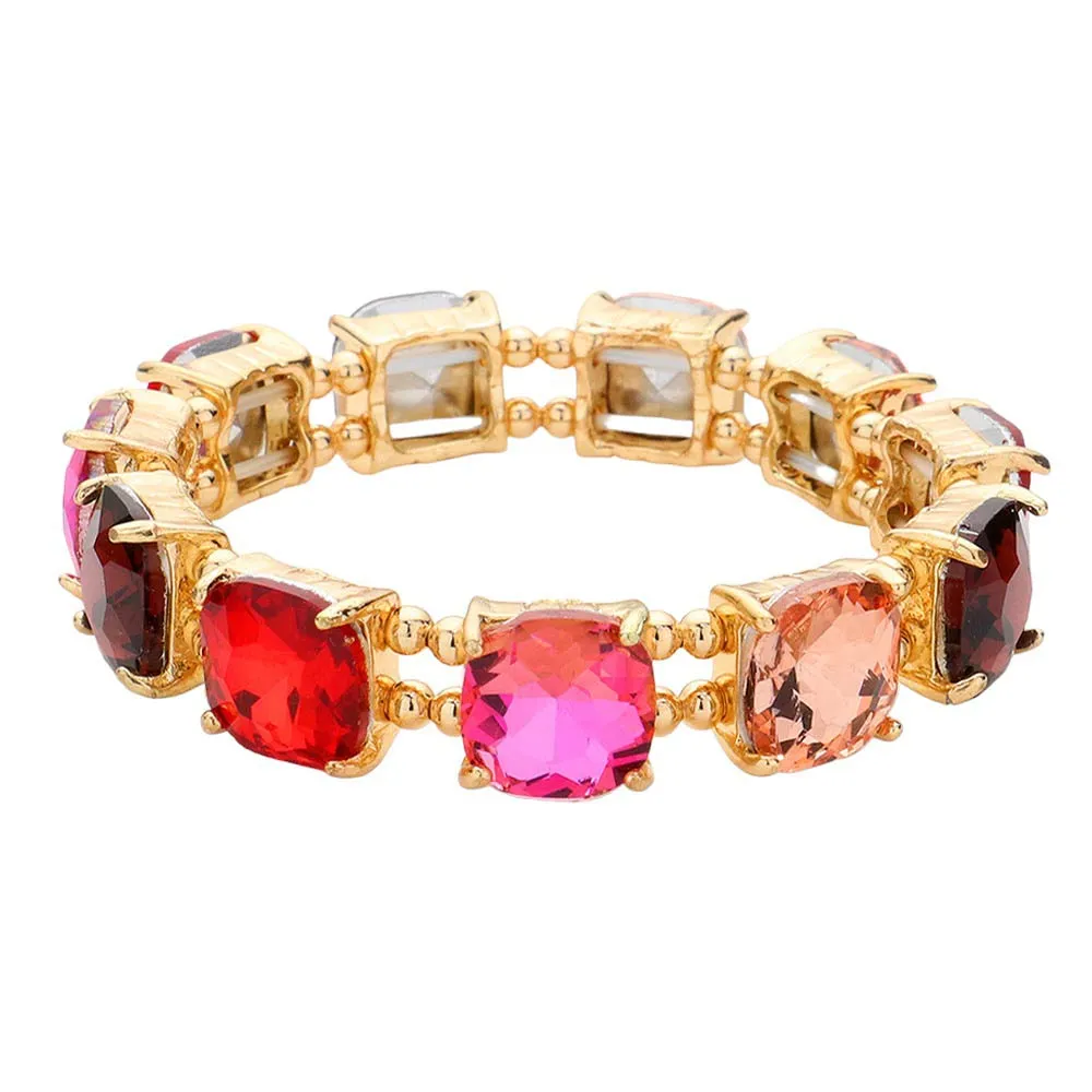 Cushion Square Stone Stretch Evening Bracelet