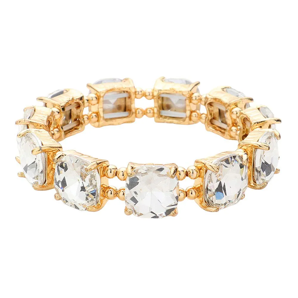 Cushion Square Stone Stretch Evening Bracelet