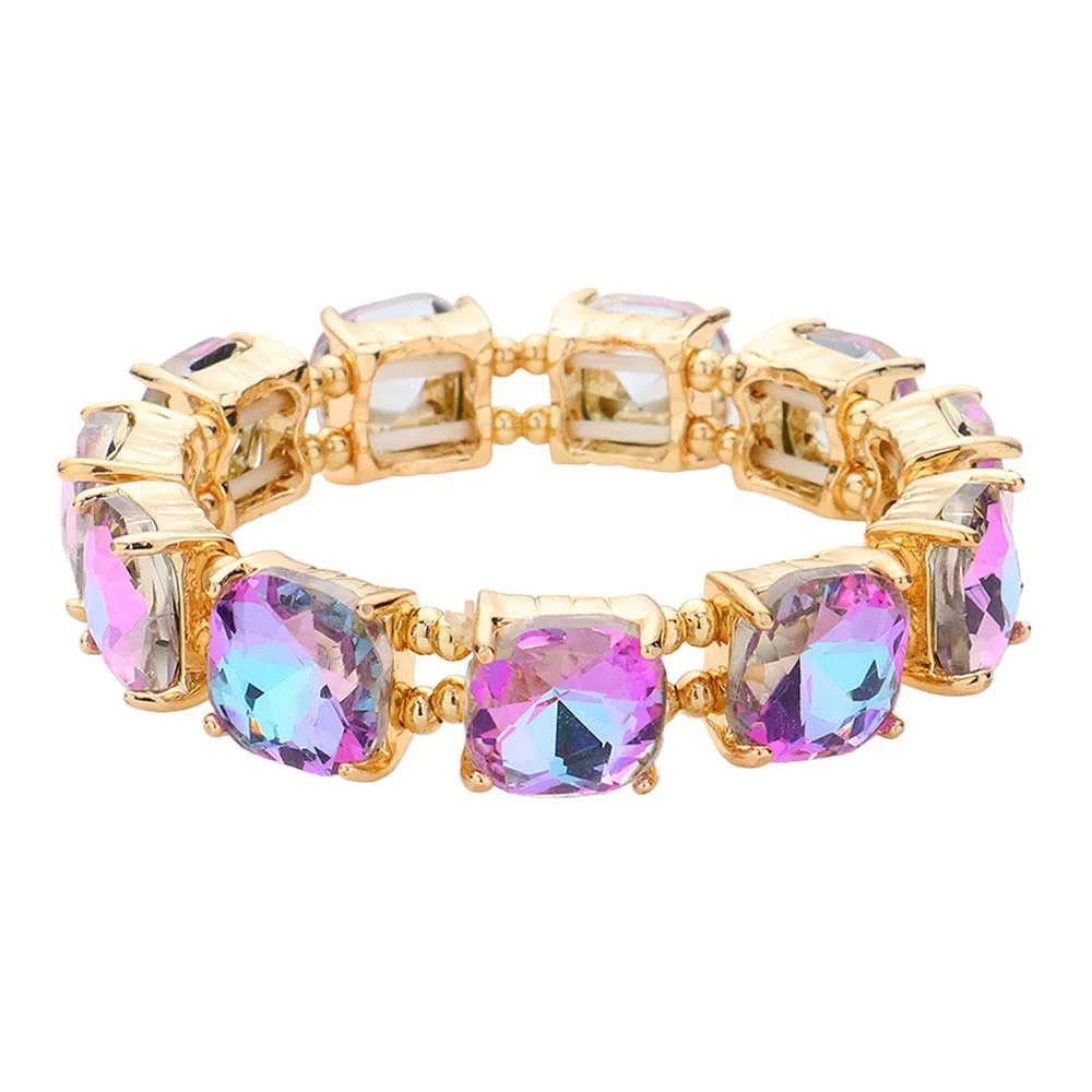 Cushion Square Stone Stretch Evening Bracelet