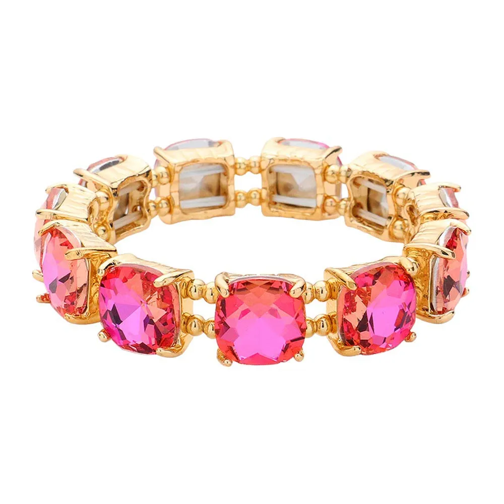 Cushion Square Stone Stretch Evening Bracelet