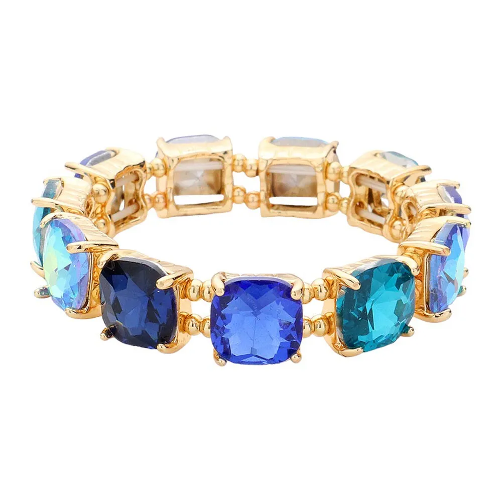 Cushion Square Stone Stretch Evening Bracelet