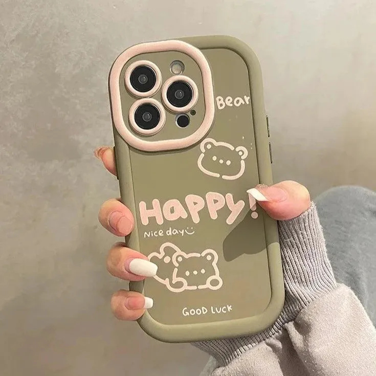 Cute Bear Phone Case with Hand Strap Rope for iPhone 11, 12, 13, 14, 15 Pro Max