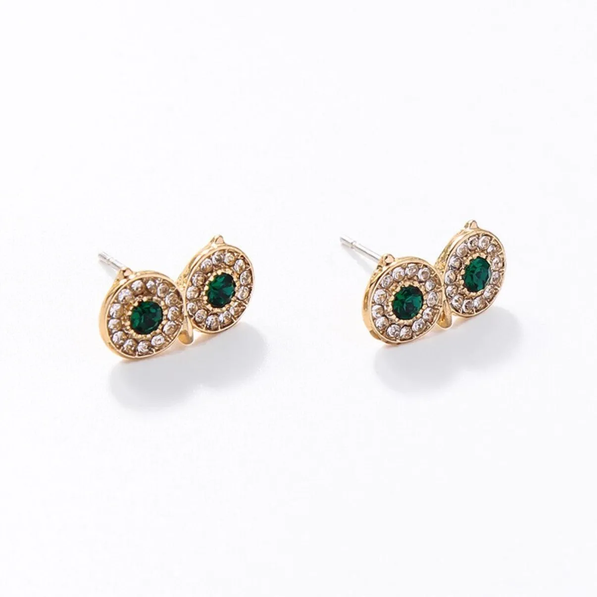 Cute Green Crystal Owl Eyes Stud Earrings