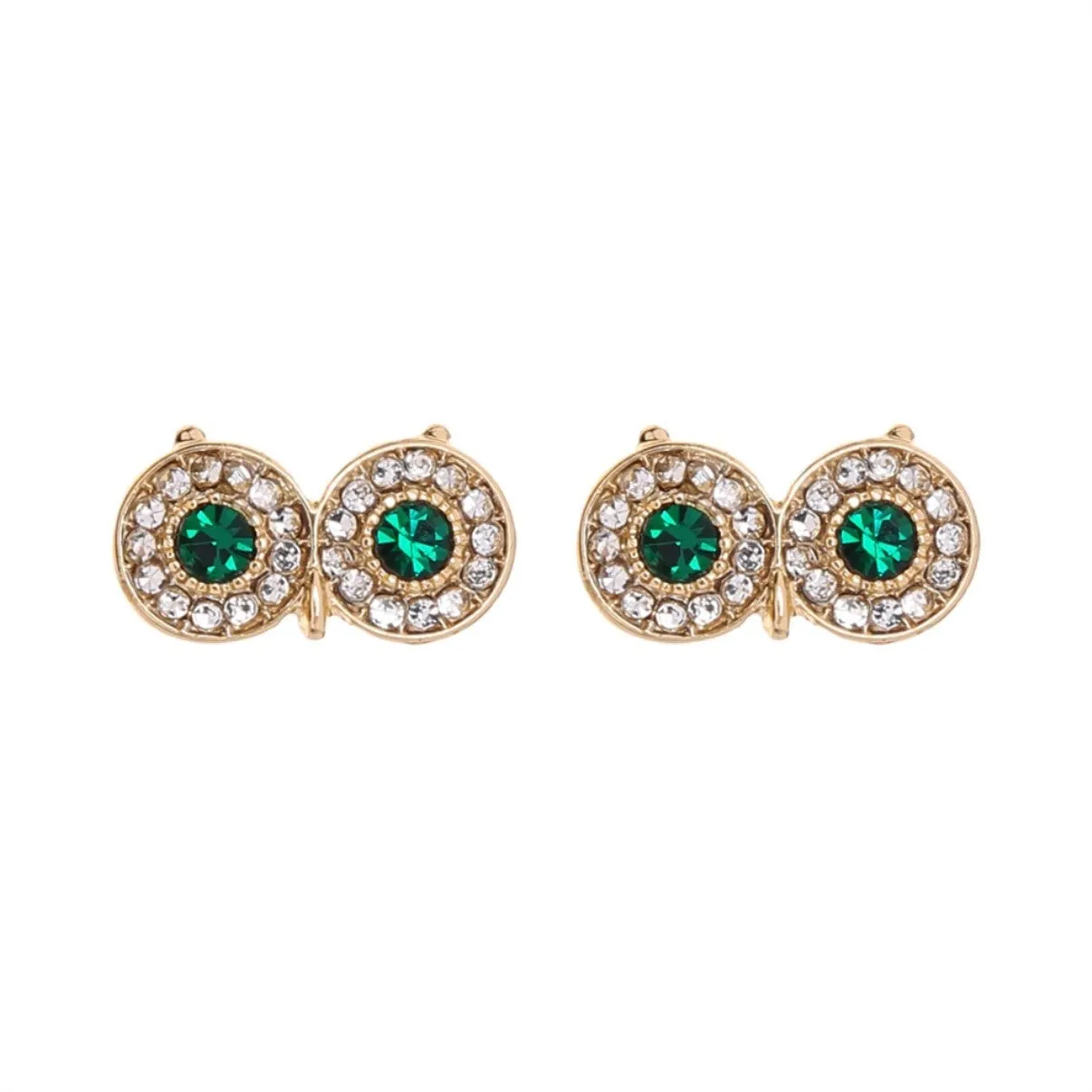 Cute Green Crystal Owl Eyes Stud Earrings