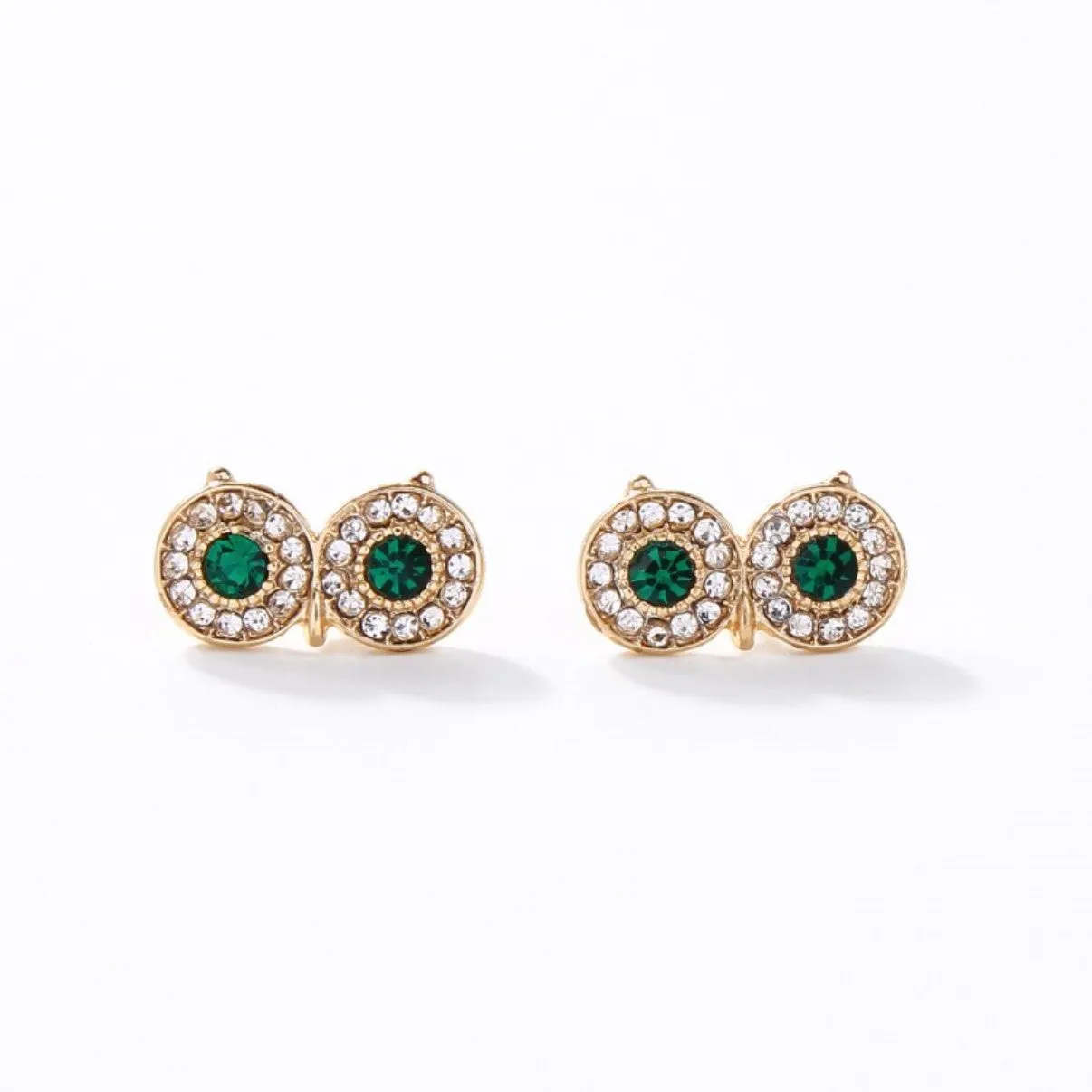 Cute Green Crystal Owl Eyes Stud Earrings