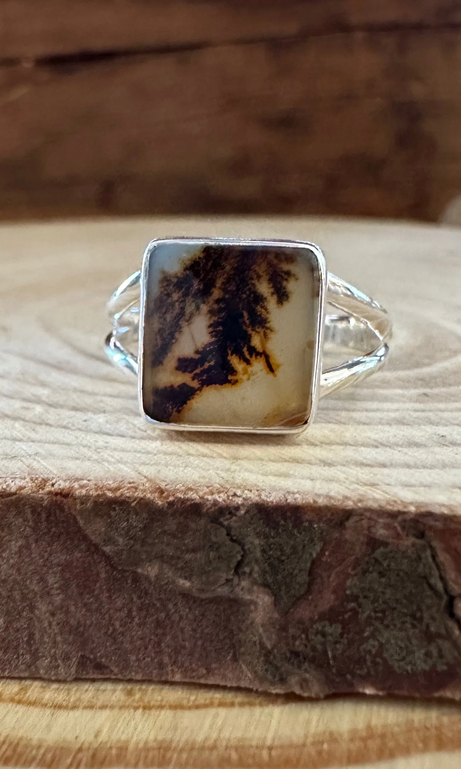 DENDRITIC AGATE and Silver Ring Size 7