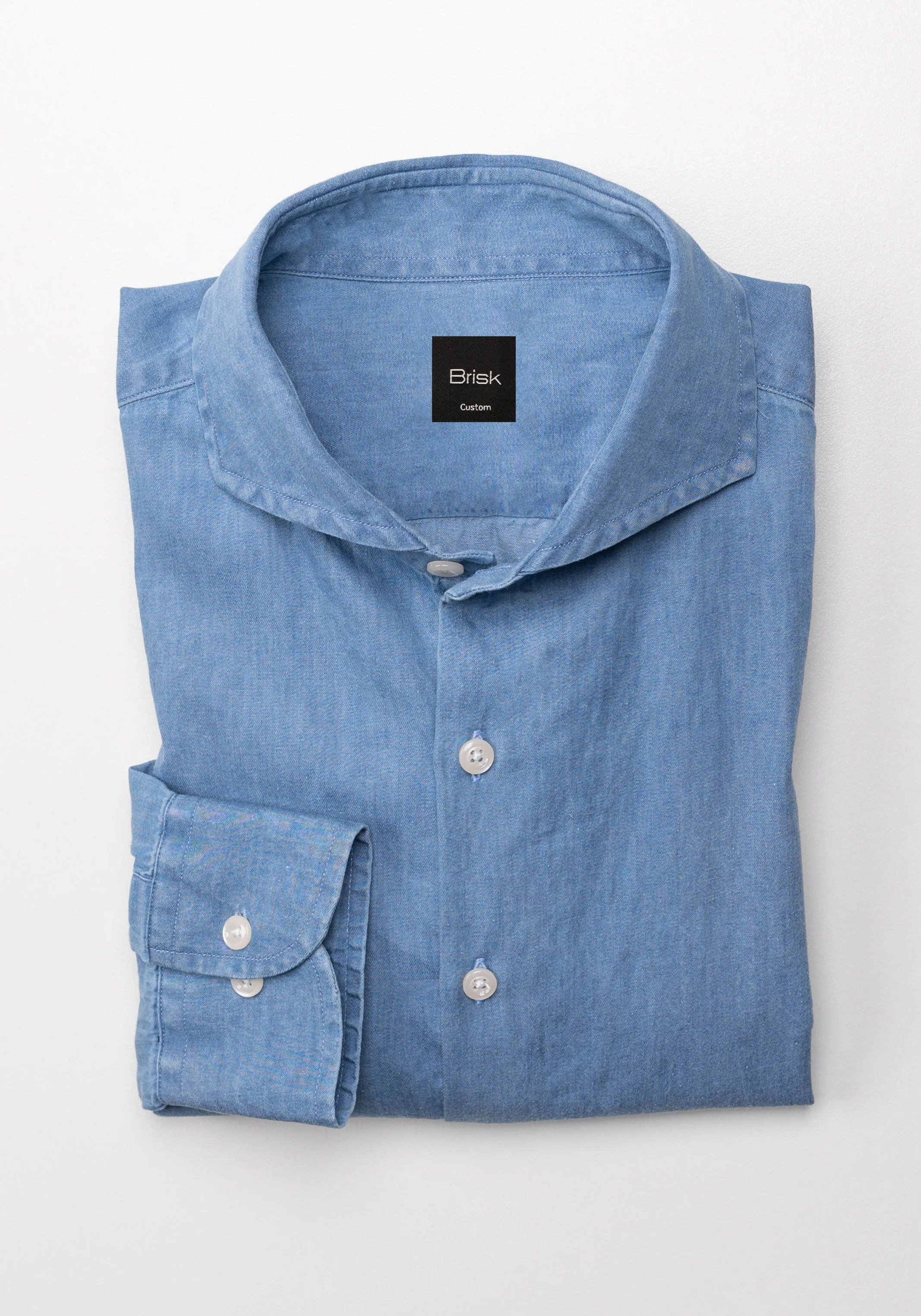 Denim Light Wash Shirt - Cut Away Extreme Collar