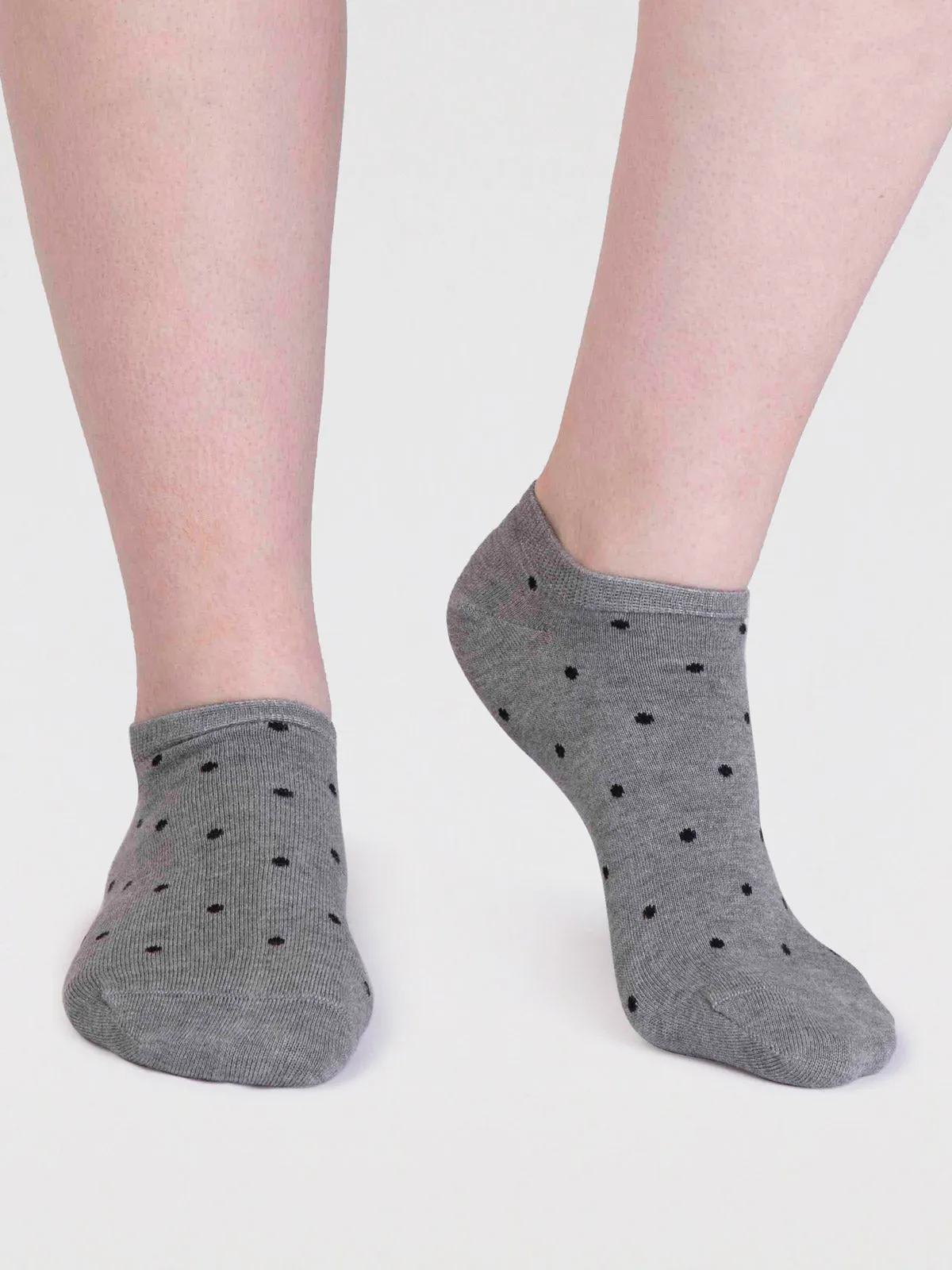 Dottie Bamboo Spotty Trainer Socks - Grey Marle