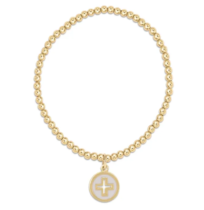 E Newton Classic Gold 3mm Bead Bracelet - Signature Cross Disc