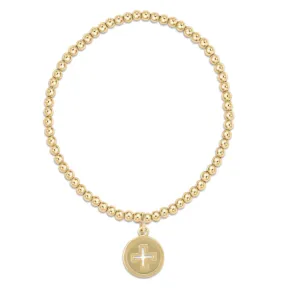 E Newton Classic Gold 3mm Bead Bracelet - Signature Cross Disc