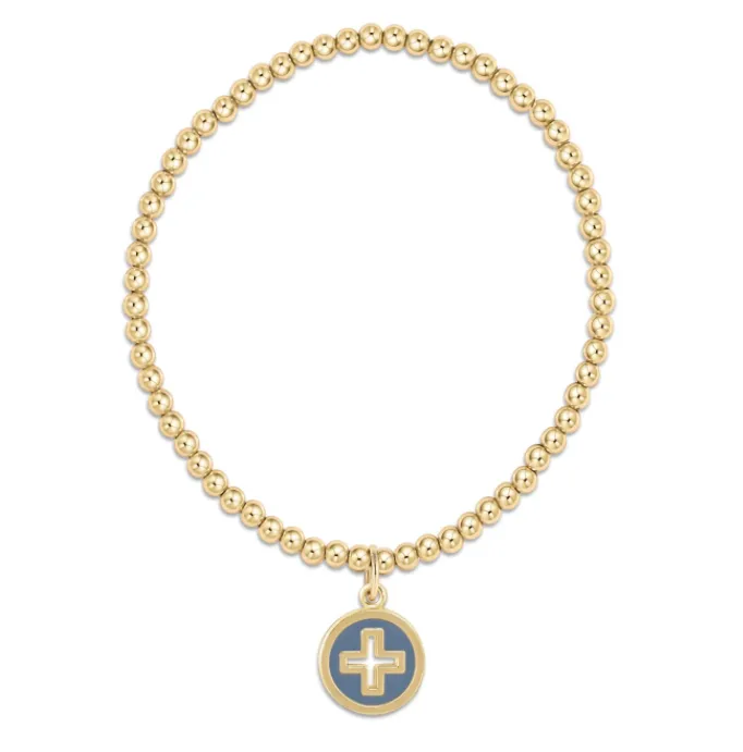 E Newton Classic Gold 3mm Bead Bracelet - Signature Cross Disc