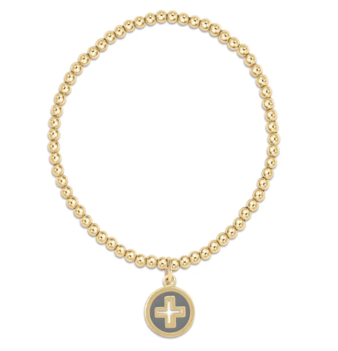 E Newton Classic Gold 3mm Bead Bracelet - Signature Cross Disc