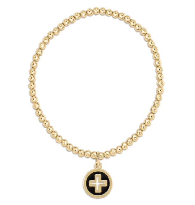 E Newton Classic Gold 3mm Bead Bracelet - Signature Cross Disc