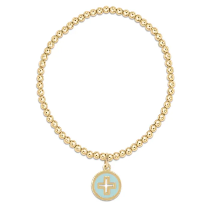 E Newton Classic Gold 3mm Bead Bracelet - Signature Cross Disc