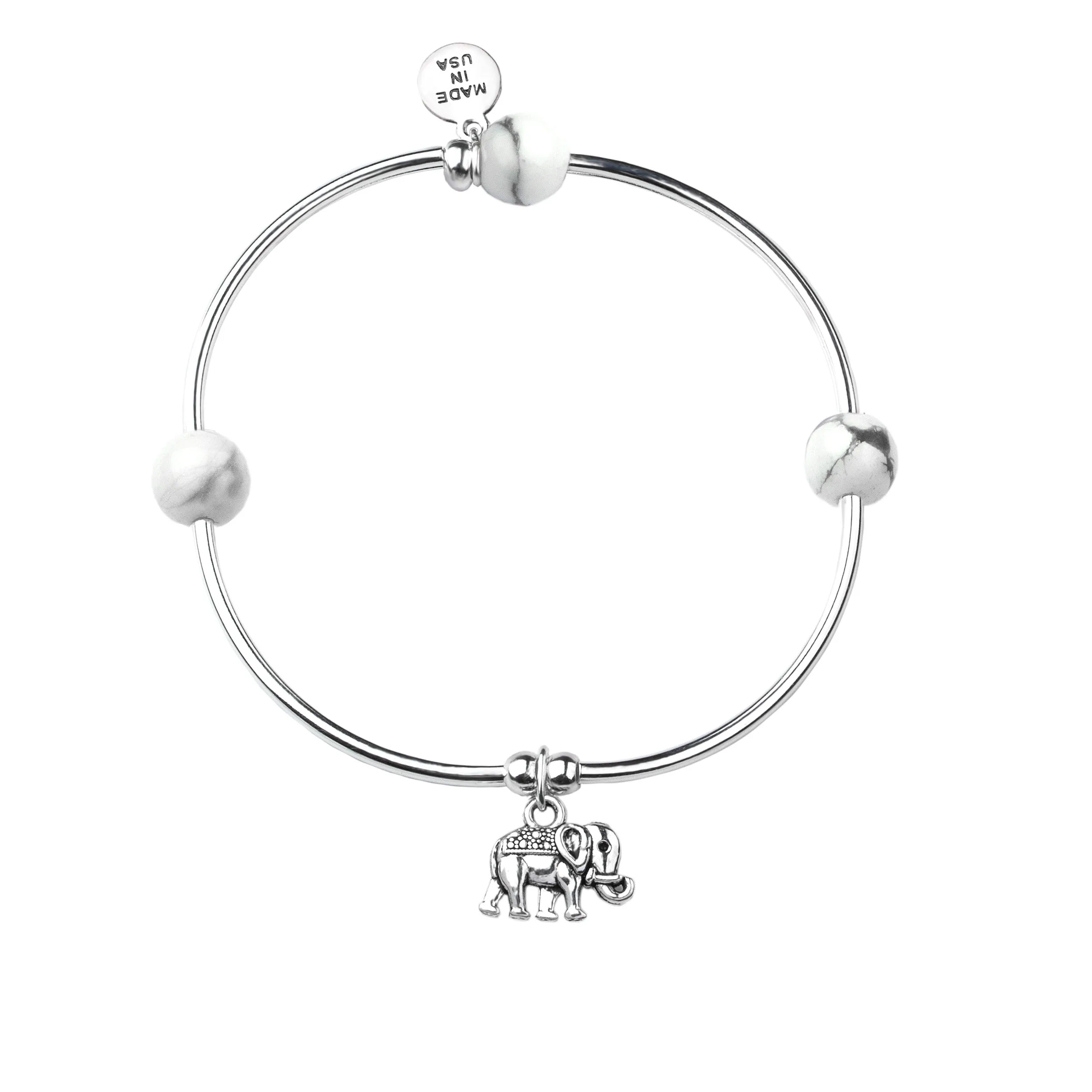 Elephant | Soft Bangle Charm Bracelet | Howlite