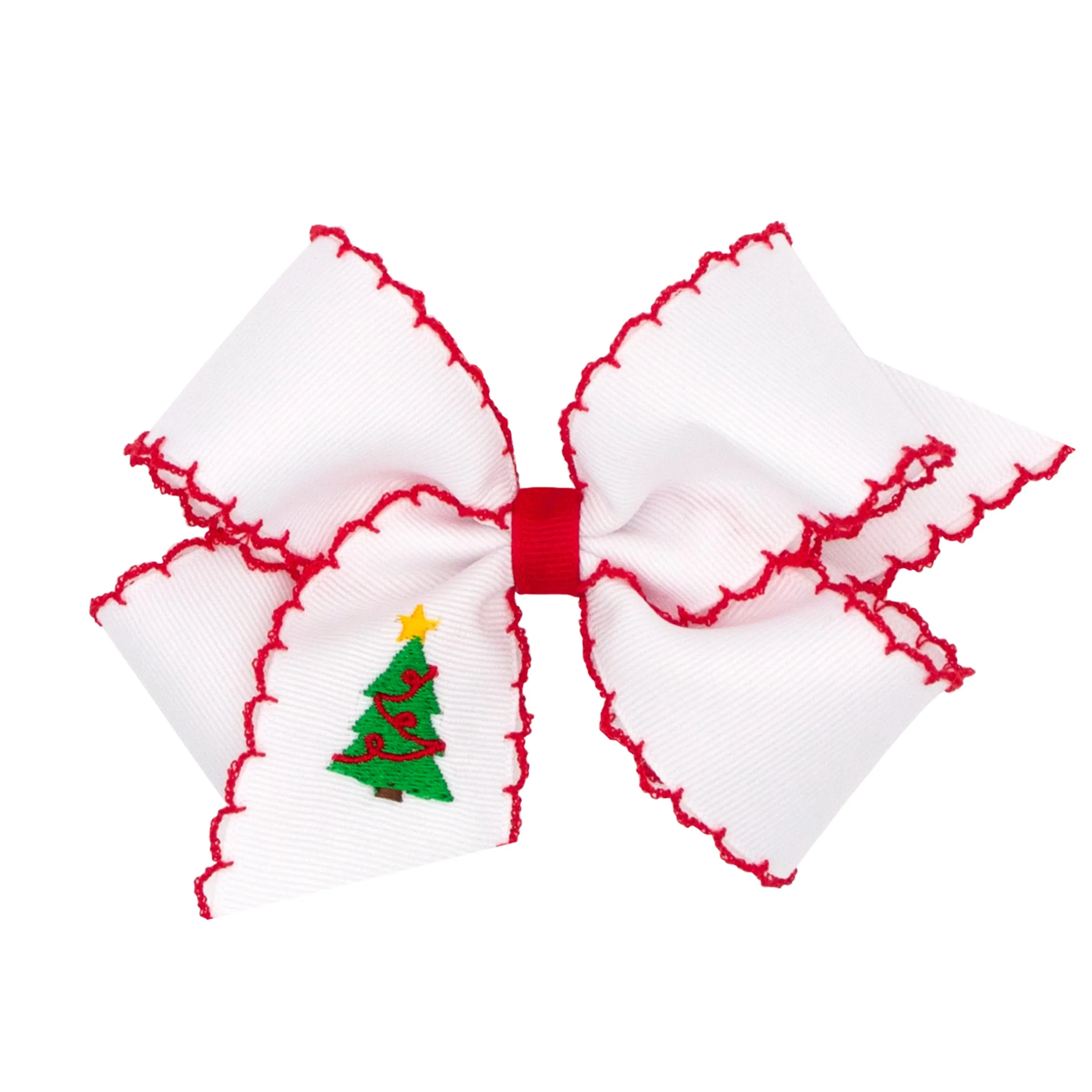 Embroidered Moonstitch Grosgrain Hair Bow on Clippie - Christmas Tree