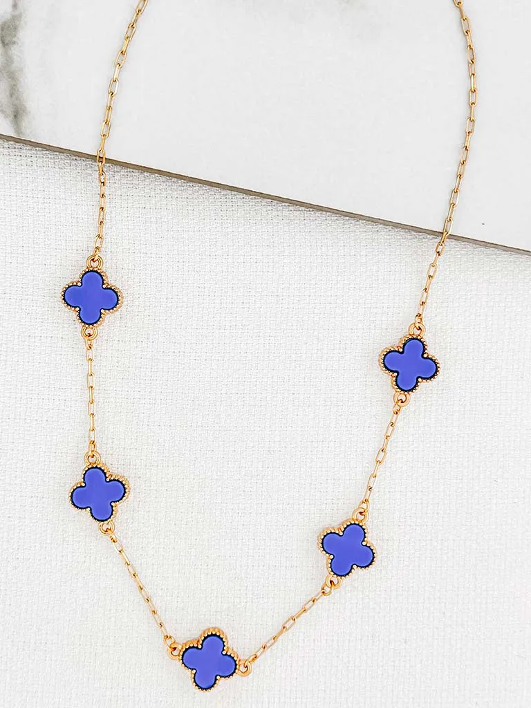 Envy Clover Short Chain Necklace - Gold & Blue