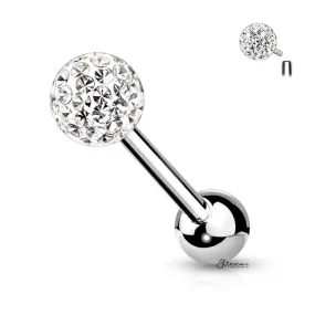 Epoxy Covered Crystal Paved Ferido Balls Tongue Barbell - Clear