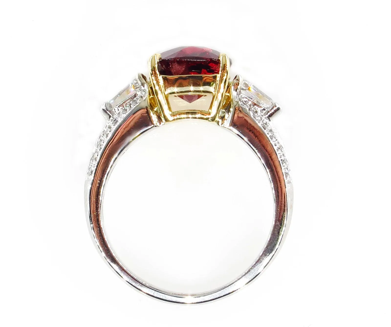 Estate Vintage GIA 4.75ct Natural Deep RED Garnet Cushion 3 Stone Diamond 18k Ring