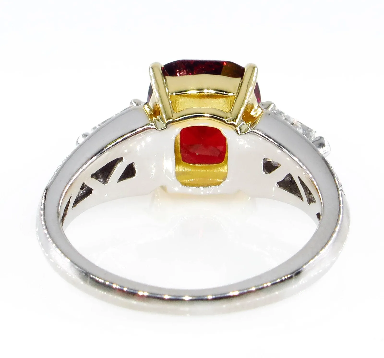 Estate Vintage GIA 4.75ct Natural Deep RED Garnet Cushion 3 Stone Diamond 18k Ring