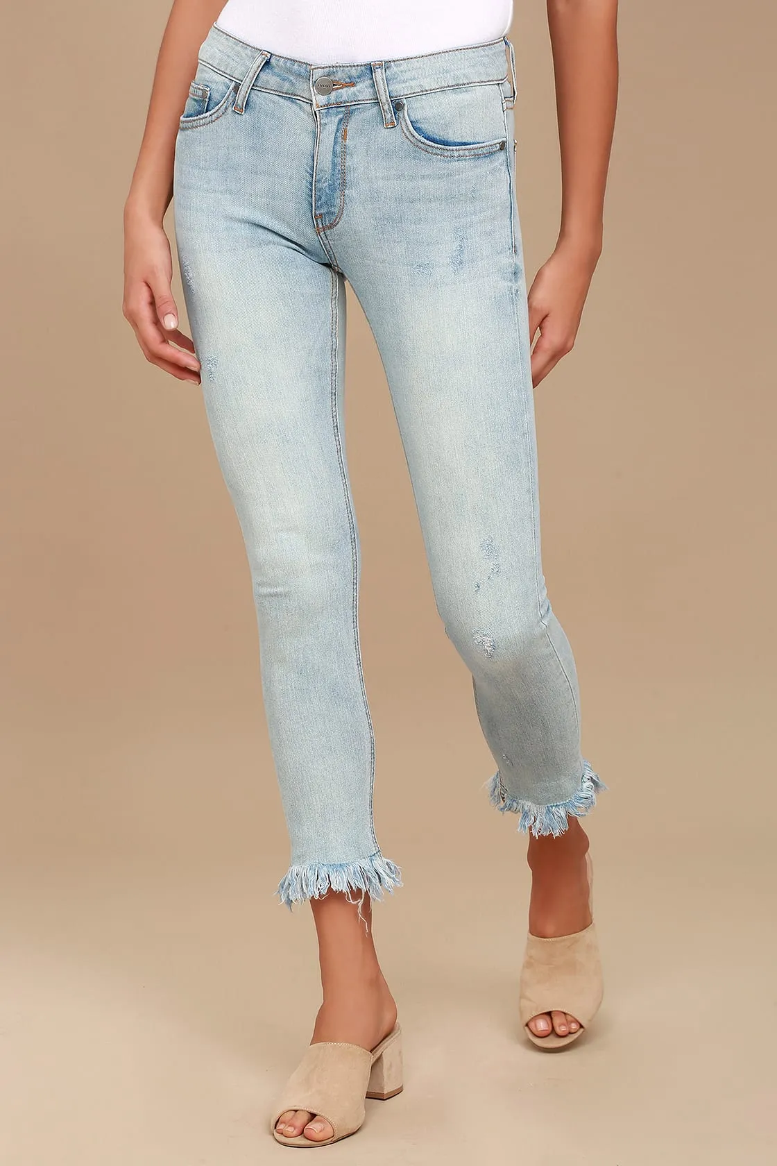 EVIDNT Hermosa Light Wash Frayed Skinny Jeans