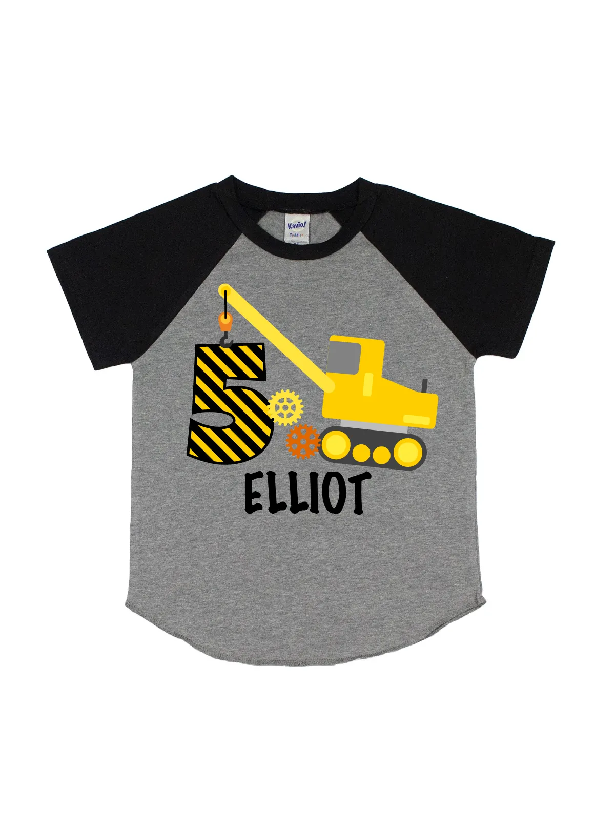 Excavator Construction Birthday Raglan - Heather Gray & Black