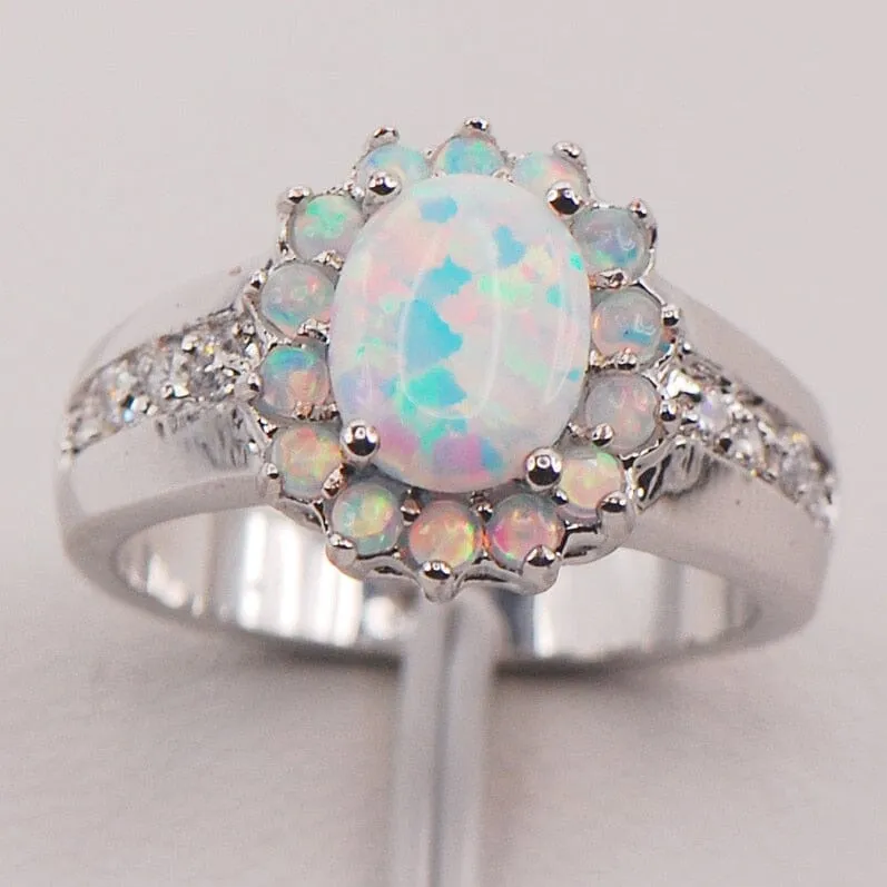 Fashion Classic White Fire Opal Ring - 925 Sterling Silver