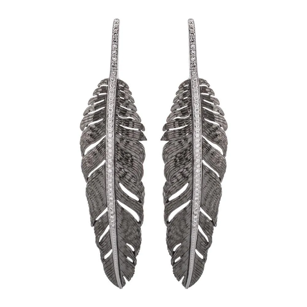 Feather 70mm Earrings with Diamonds