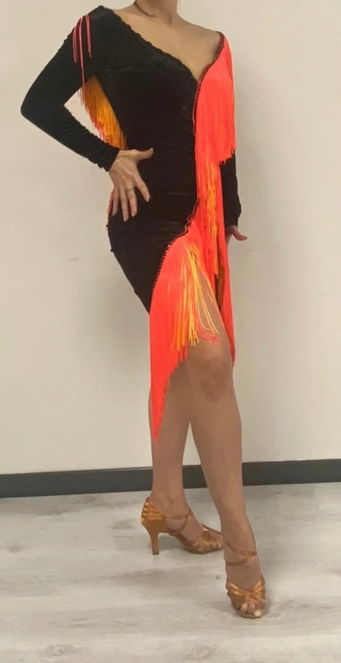 Flame-Fringe Latin Dance Competition Dress