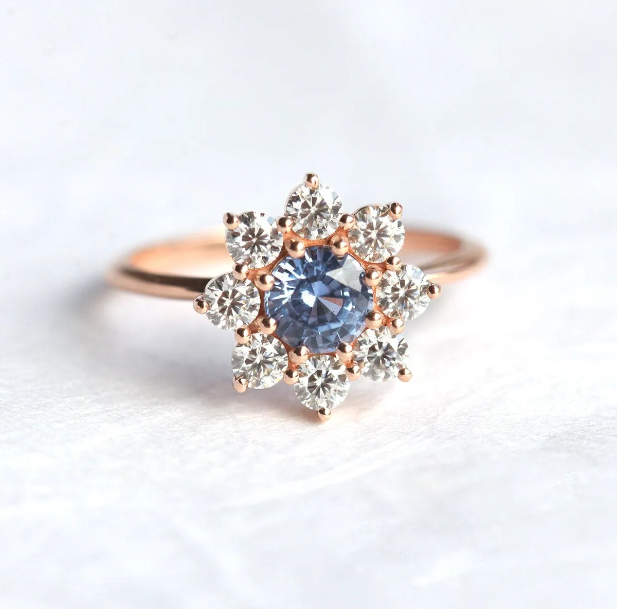 Floral Sapphire Halo Diamond Ring