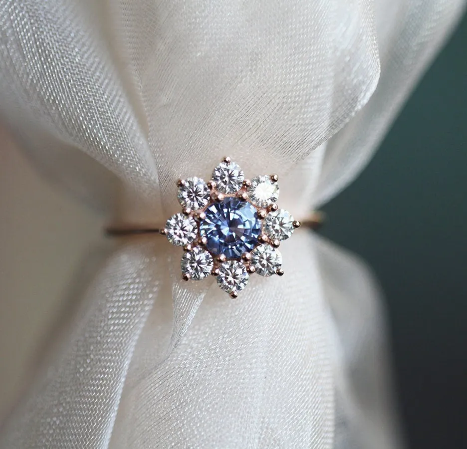 Floral Sapphire Halo Diamond Ring