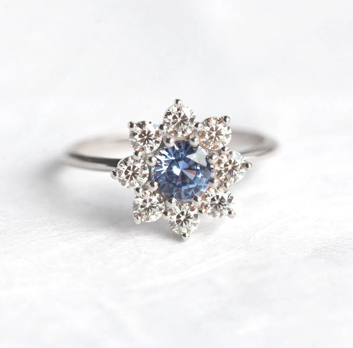 Floral Sapphire Halo Diamond Ring