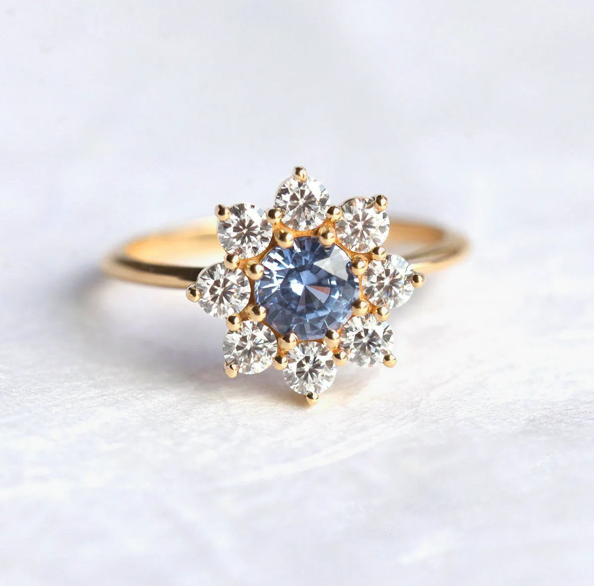 Floral Sapphire Halo Diamond Ring