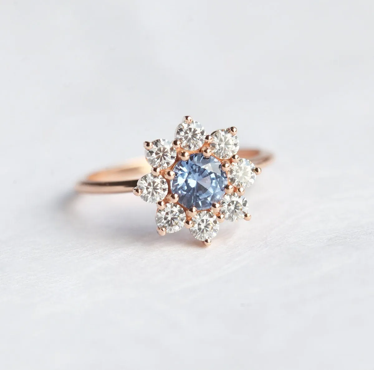 Floral Sapphire Halo Diamond Ring