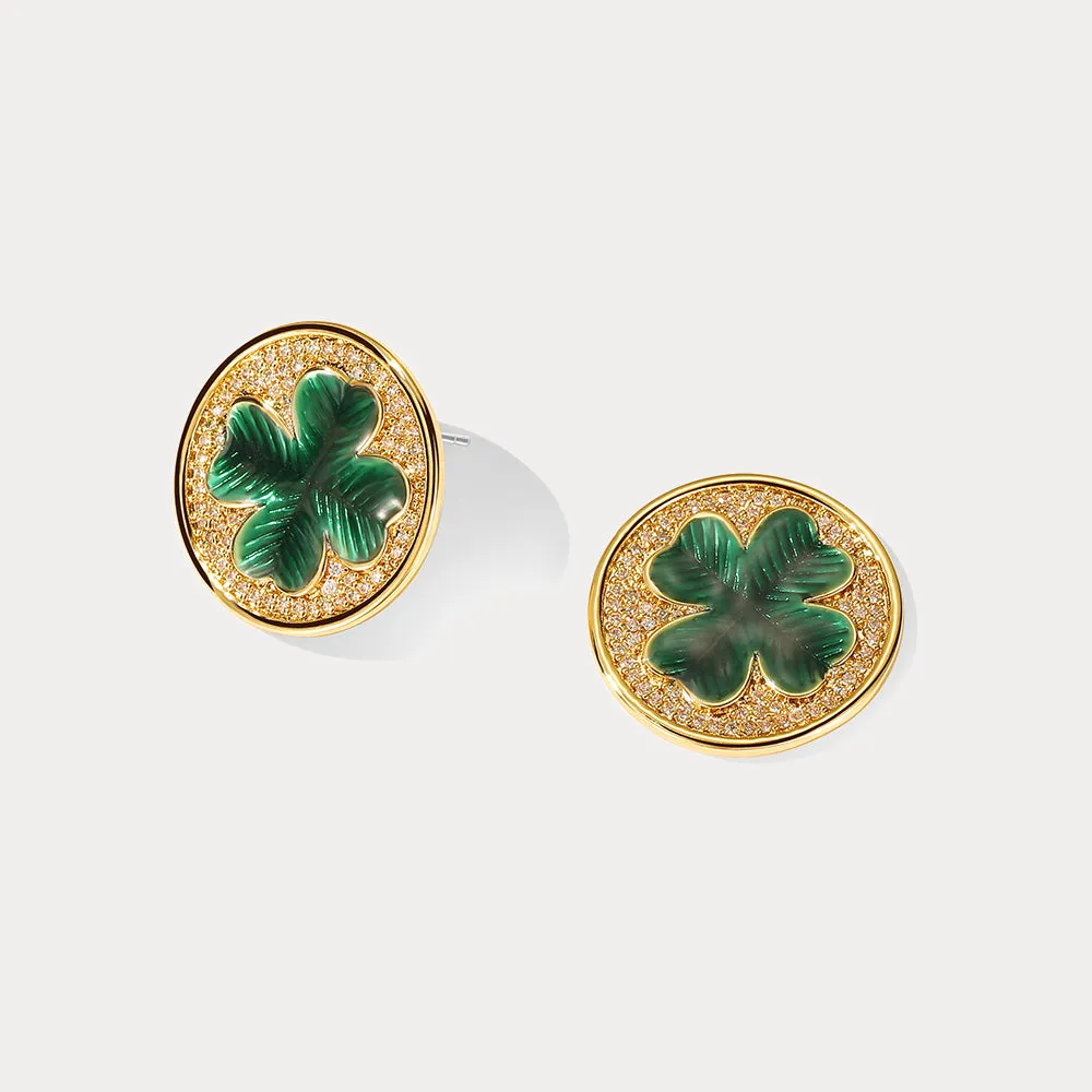 Four-leaf Clover Coin Stud Earrings